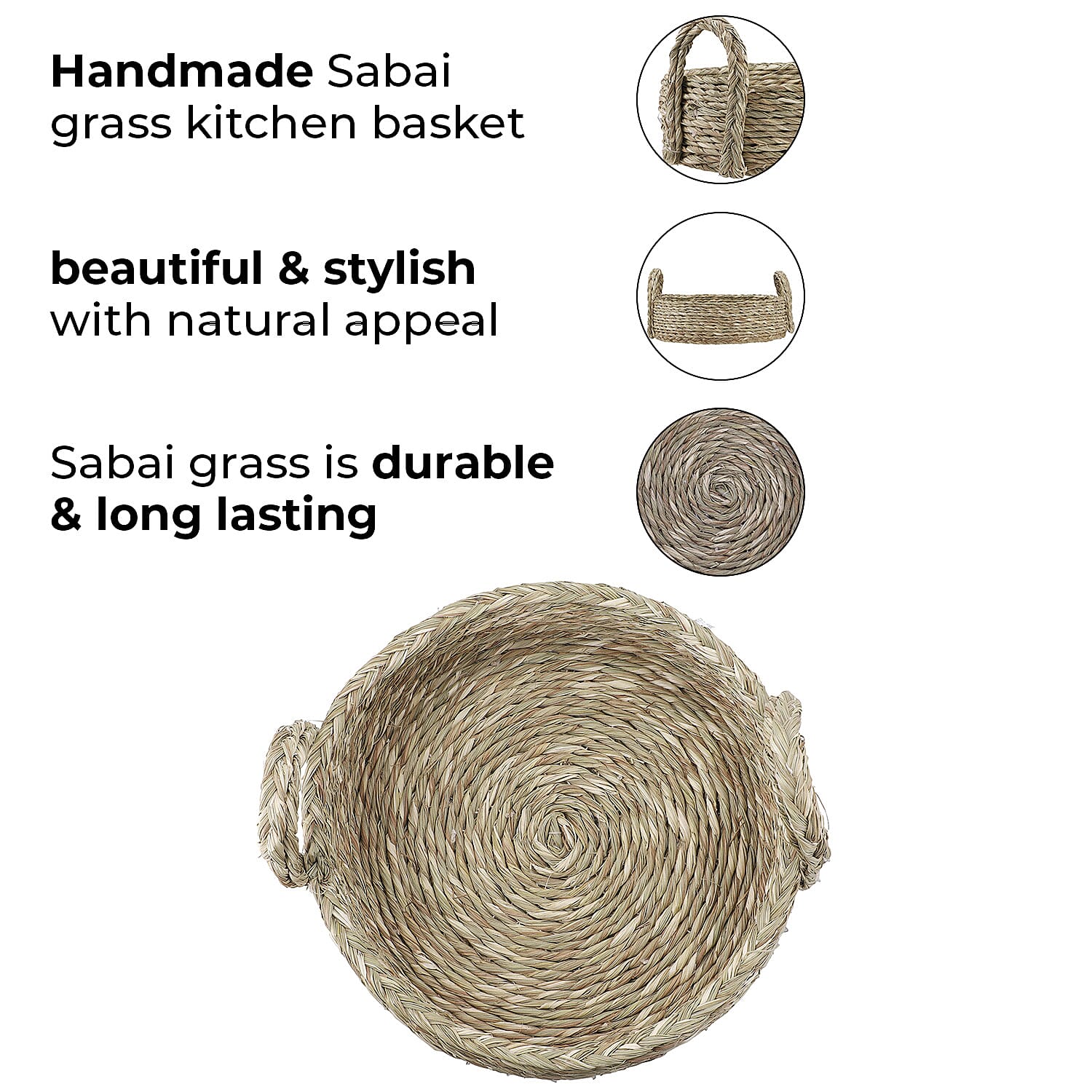 Handmade Sabai Grass Basket (Size 25x8 Cm) - Brown