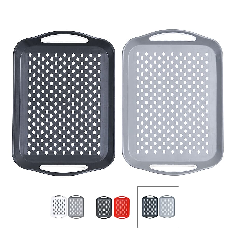 Set of 2 Rectangular Non Skid Rubber Grip Serving Tray (Size 45x32 Cm) - Black & Grey