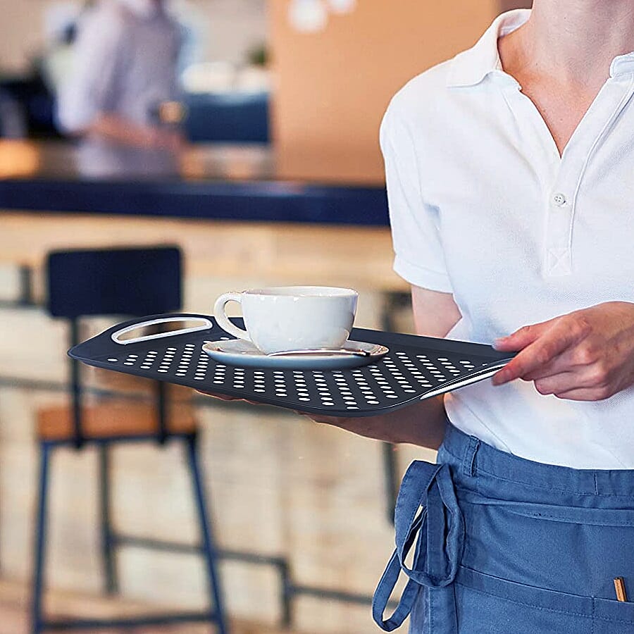 Set of 2 Rectangular Non Skid Rubber Grip Serving Tray (Size 45x32 Cm) - Black & Grey