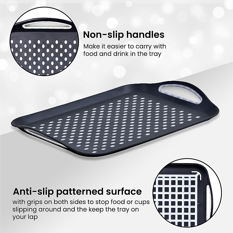 Set of 2 Rectangular Non Skid Rubber Grip Serving Tray (Size 45x32 Cm) - Black & Grey