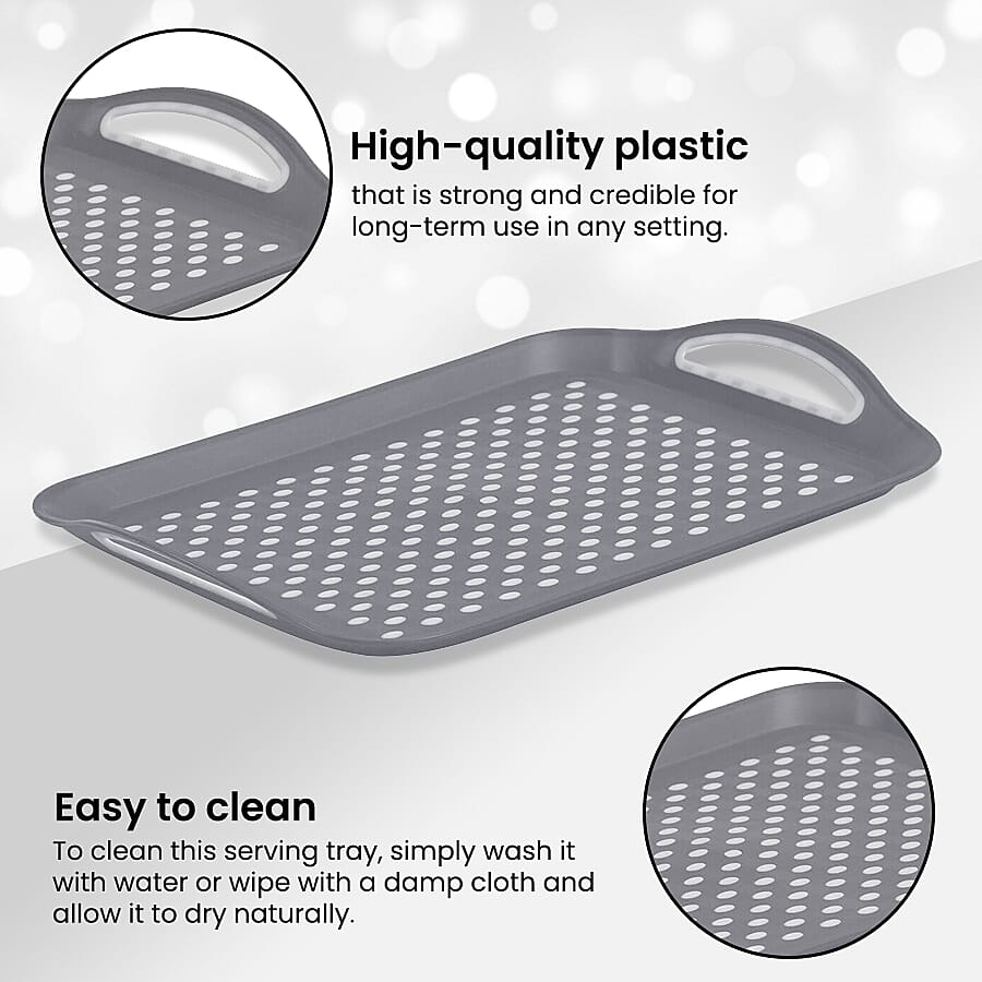 Set of 2 Rectangular Non Skid Rubber Grip Serving Tray (Size 45x32 Cm) - Black & Grey