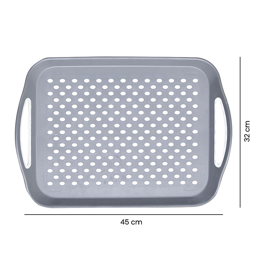 Set of 2 Rectangular Non Skid Rubber Grip Serving Tray (Size 45x32 Cm) - Black & Grey
