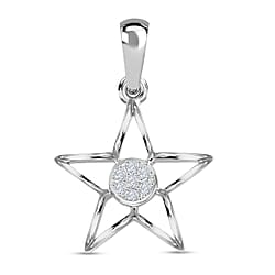 9K White Gold SGL Certified Diamond (I3/G-H) Star Pendant 0.05 Ct
