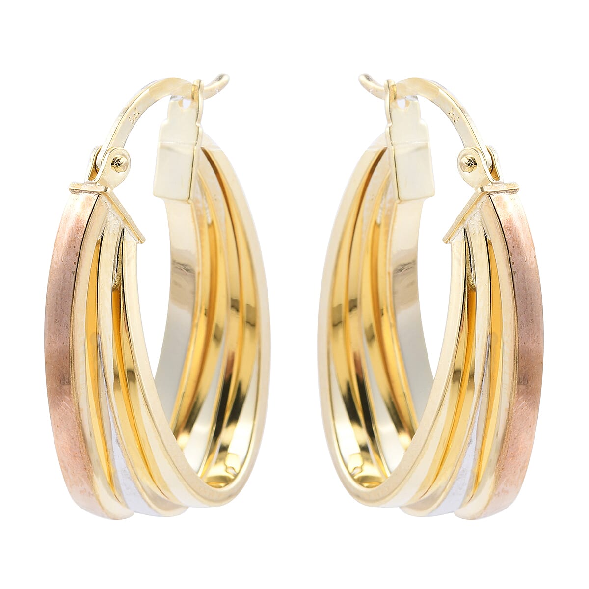 New York Close Out Deal - 9K Tricolour Gold Earrings with Clasp, Gold Wt. 4.23 Gms