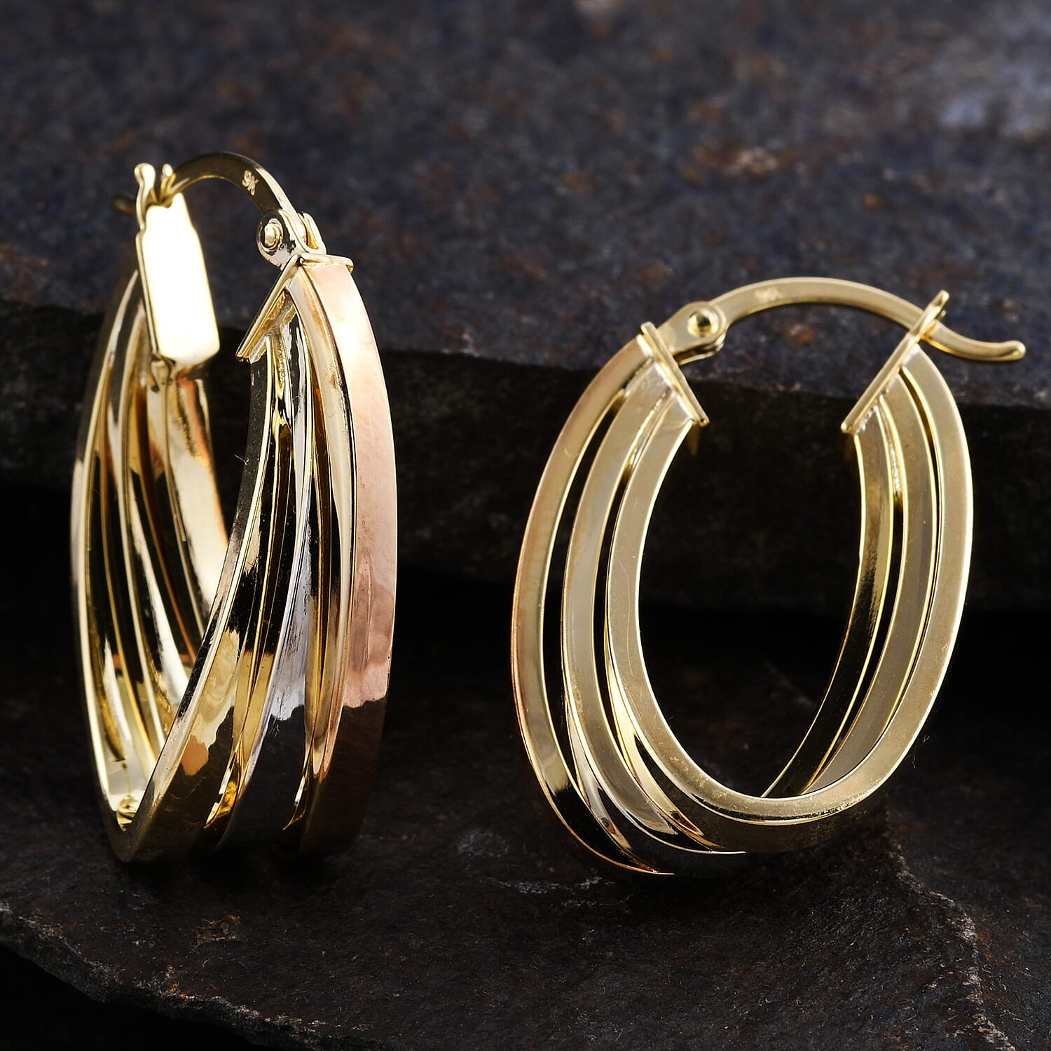 New York Close Out Deal - 9K Tricolour Gold Earrings with Clasp, Gold Wt. 4.23 Gms