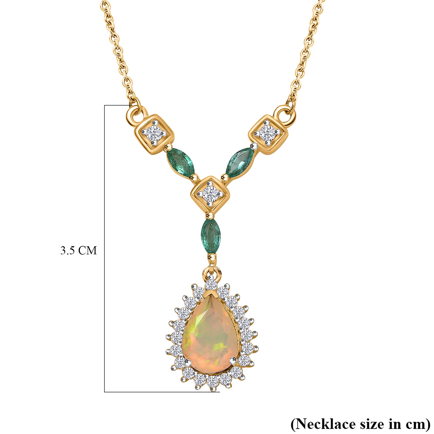 Ethiopian Opal ,  Emerald ,  Moissanite  Fancy Necklace (Size - 20) in 18K YG Vermeil Sterling Silver 2.40 ct,  Silver Wt. 6 Gms  2.020  Ct.