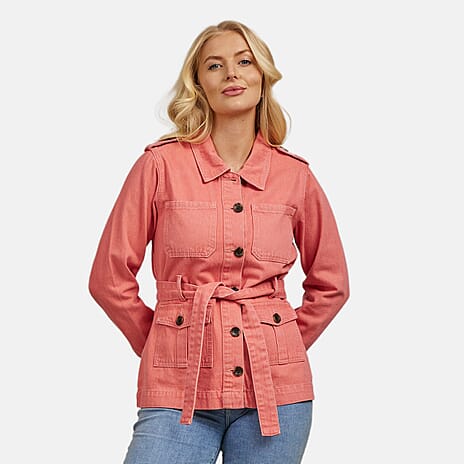 Mudflower Cotton Utility Jacket with Waist Belt (Size 12) - Peach Pink