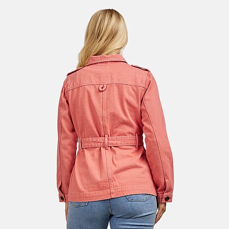 Mudflower Cotton Utility Jacket with Waist Belt (Size 12) - Peach Pink