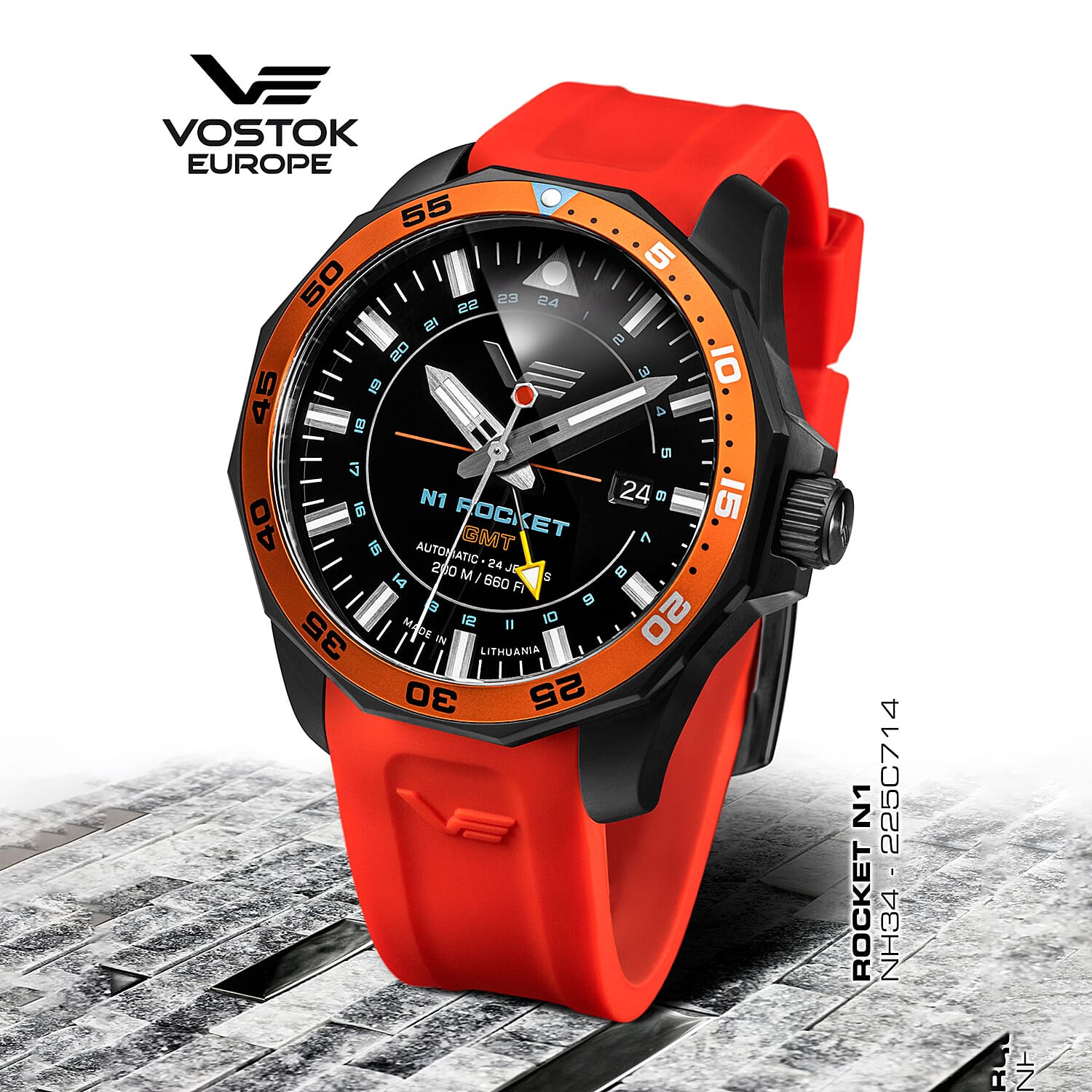 VOSTOK EUROPE Rocket N1 Automatic Movt. 20ATM WR Black PVD Mens Watch with Genuine Letaher Strap