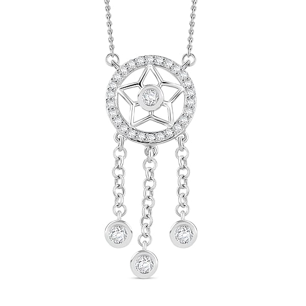 J Francis SWAROVSKI ZIRCONIA Dream Catcher Pendant with Chain (Size 20)  in Rhodium Plated Sterling Silver