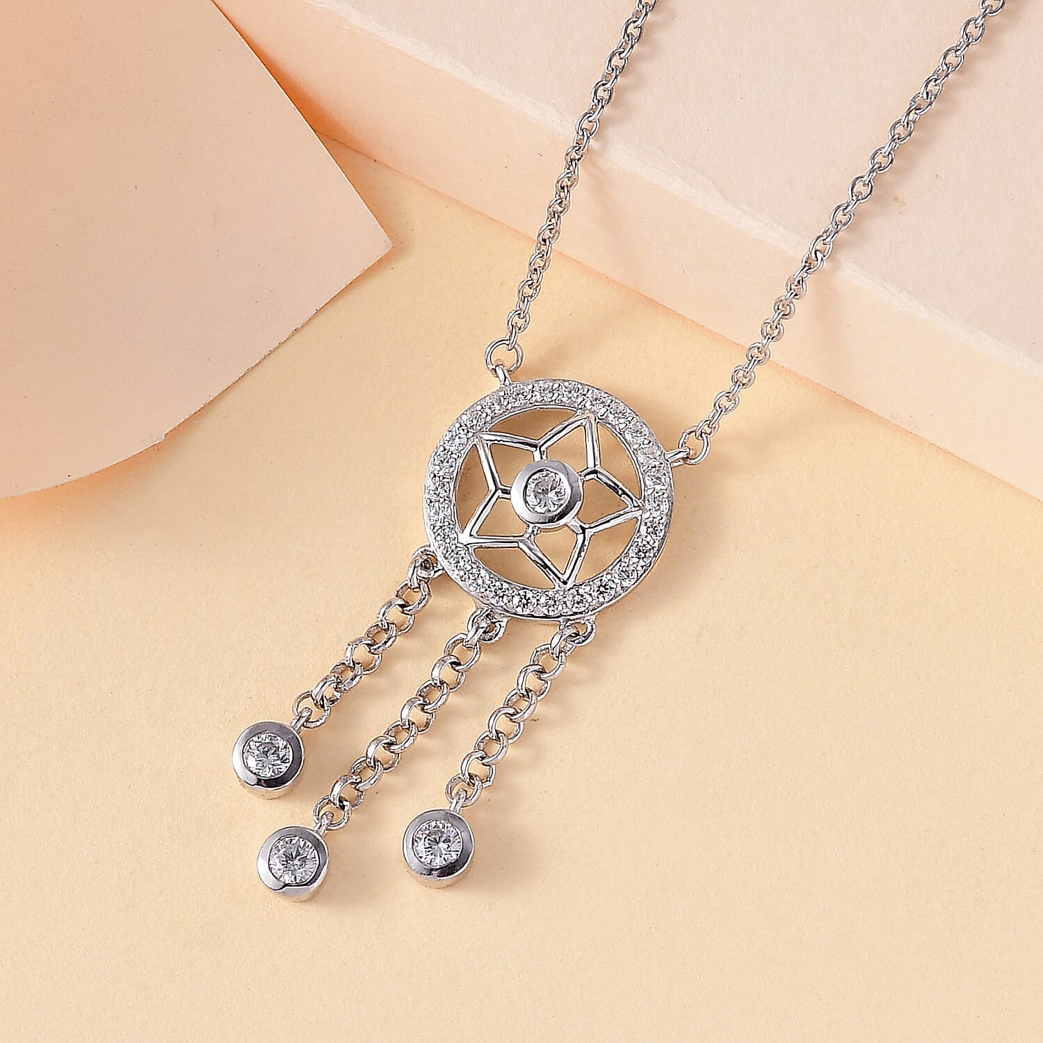 J Francis - Swarovski Zirconia Necklace (Size - 20) in Rhodium Overlay Sterling Silver 1.92 Ct.