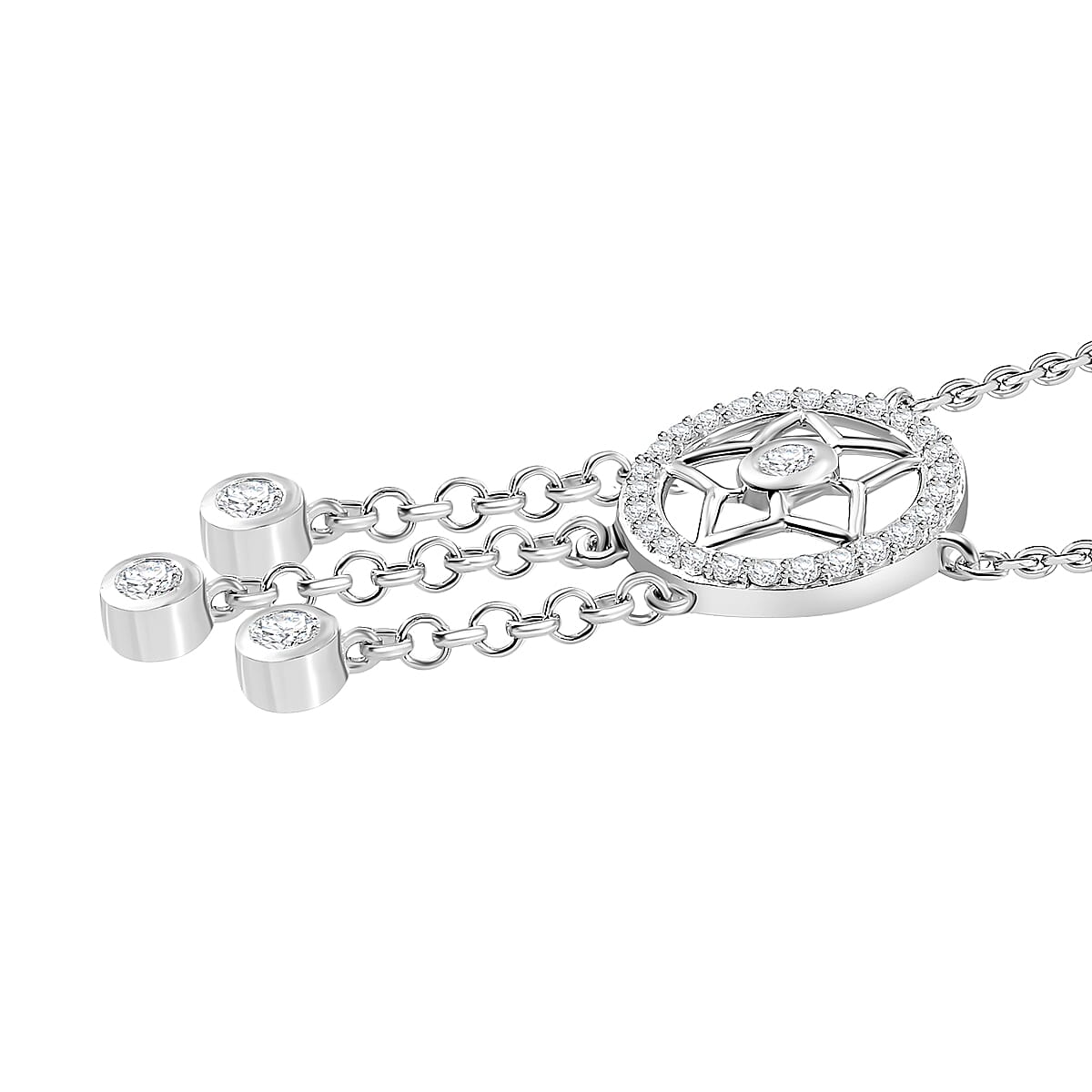 J Francis - Swarovski Zirconia Necklace (Size - 20) in Rhodium Overlay Sterling Silver 1.92 Ct.