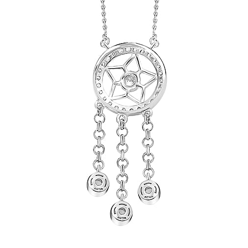 J Francis - Swarovski Zirconia Necklace (Size - 20) in Rhodium Overlay Sterling Silver 1.92 Ct.