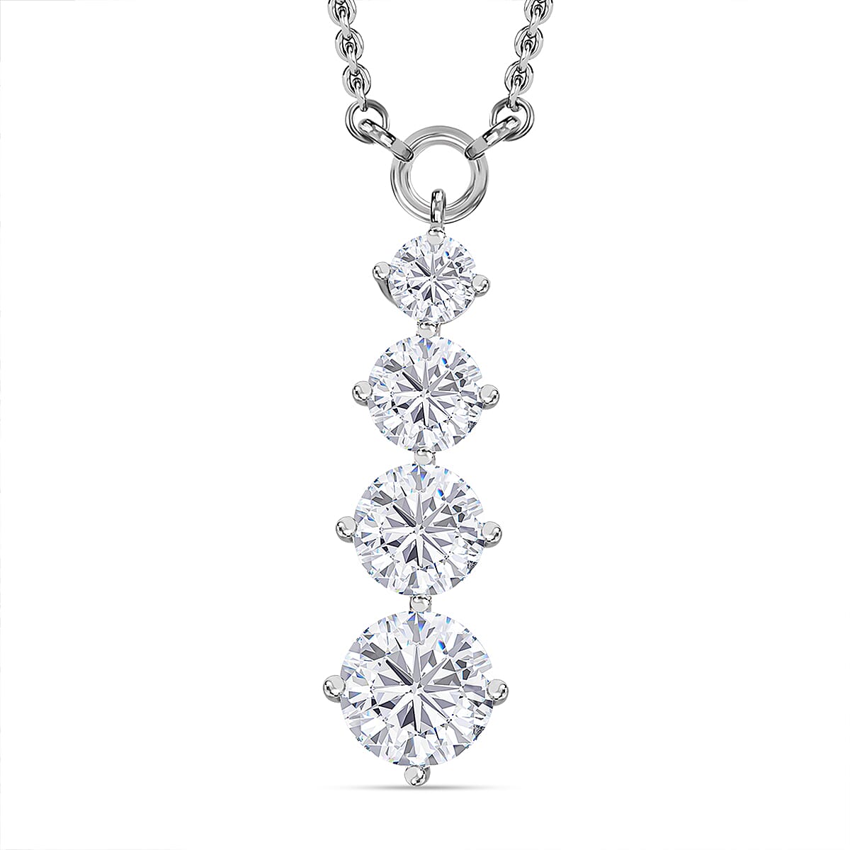 J Francis - Swarovski Zirconia - Fancy Necklace With Lobster Clasp (Size - 20) in Rhodium Overlay Sterling Silver 7.84 Ct.