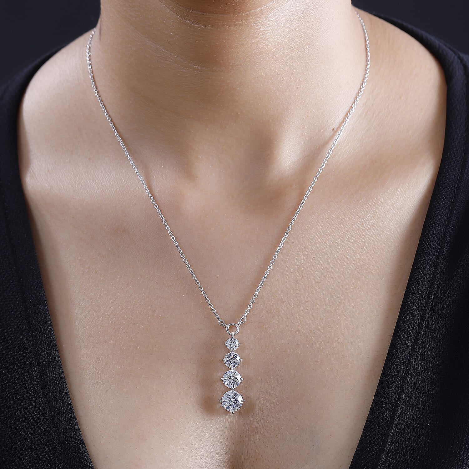 J Francis - Swarovski Zirconia - Fancy Necklace With Lobster Clasp (Size - 20) in Rhodium Overlay Sterling Silver 7.84 Ct.