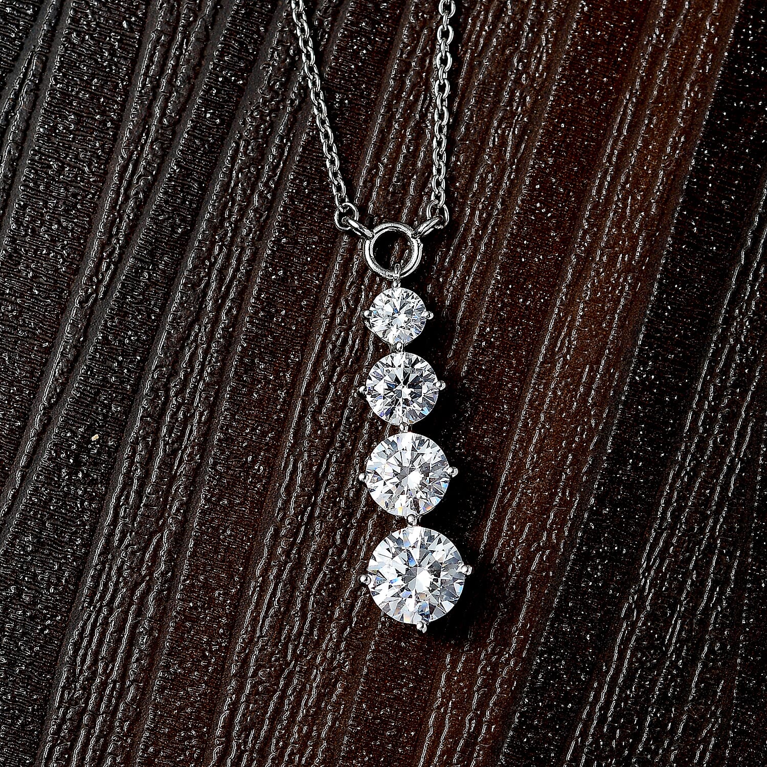 J Francis - Swarovski Zirconia - Fancy Necklace With Lobster Clasp (Size - 20) in Rhodium Overlay Sterling Silver 7.84 Ct.
