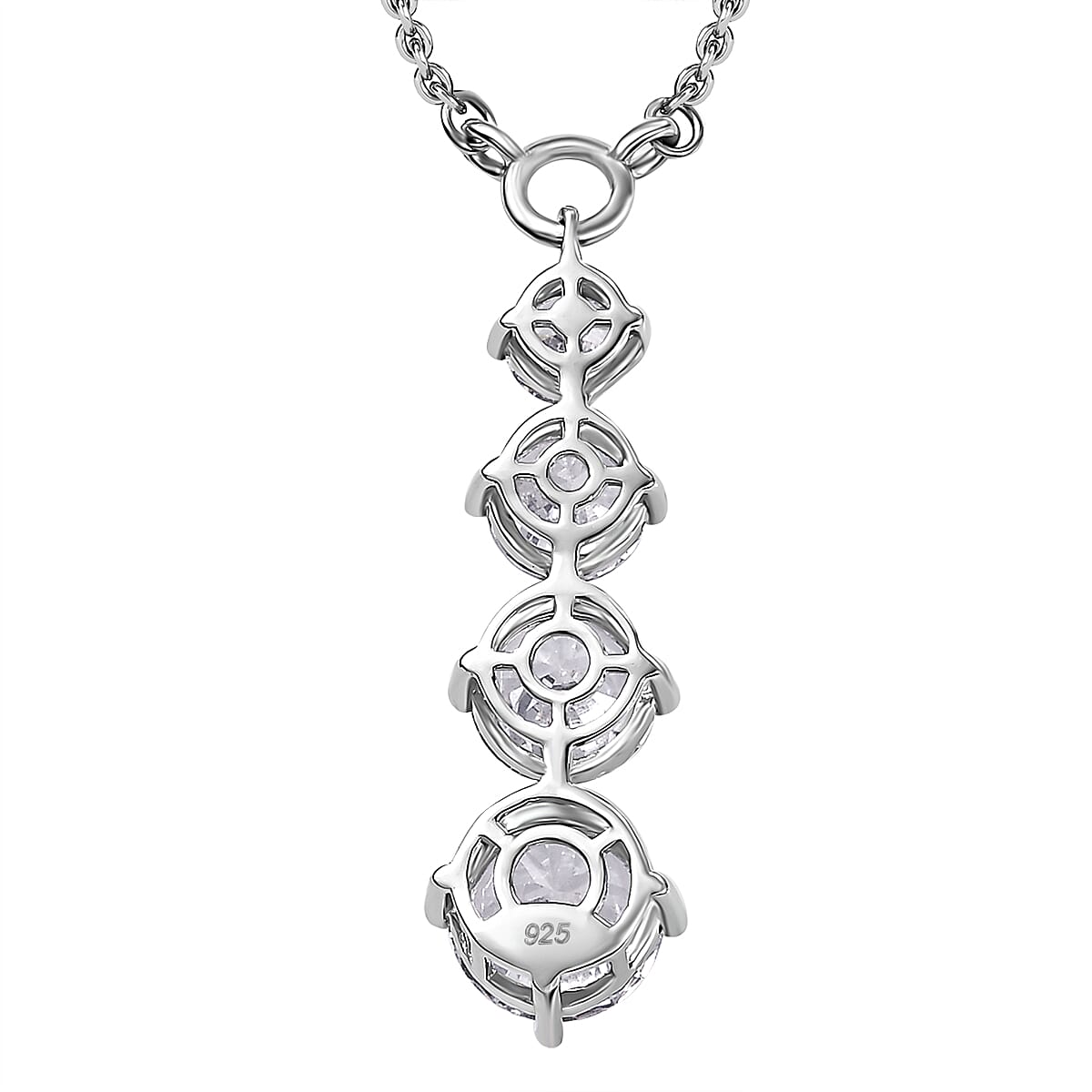 J Francis - Swarovski Zirconia - Fancy Necklace With Lobster Clasp (Size - 20) in Rhodium Overlay Sterling Silver 7.84 Ct.
