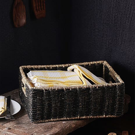 Handcrafted Sabai Grass Towel Basket (Size 30x24x11 Cm) - Black