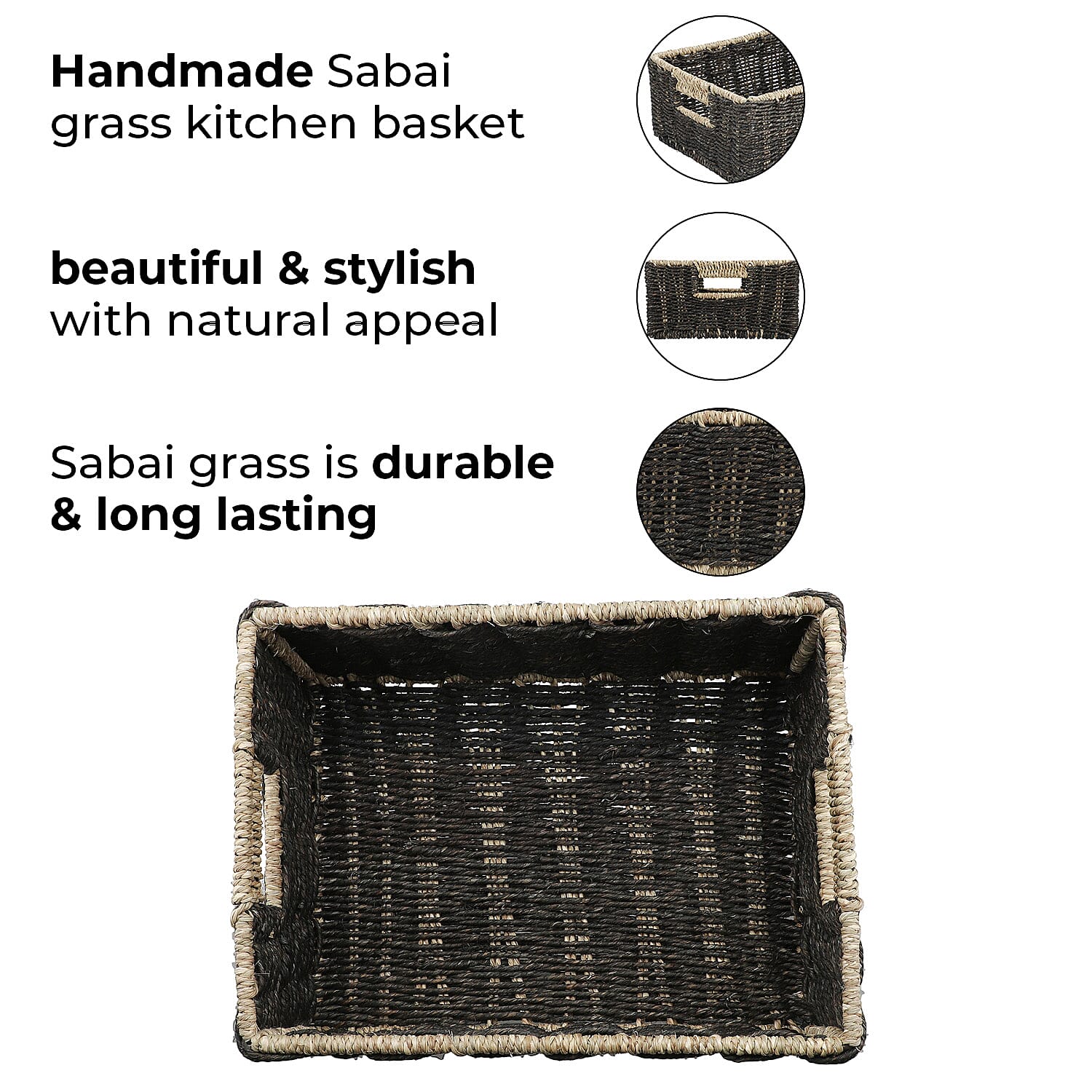 Handcrafted Sabai Grass Towel Basket (Size 30x24x11 Cm) - Black