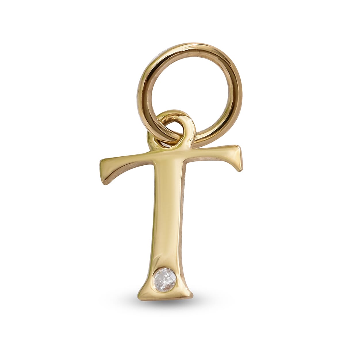 9K Yellow Gold Diamond Initial T Pendant