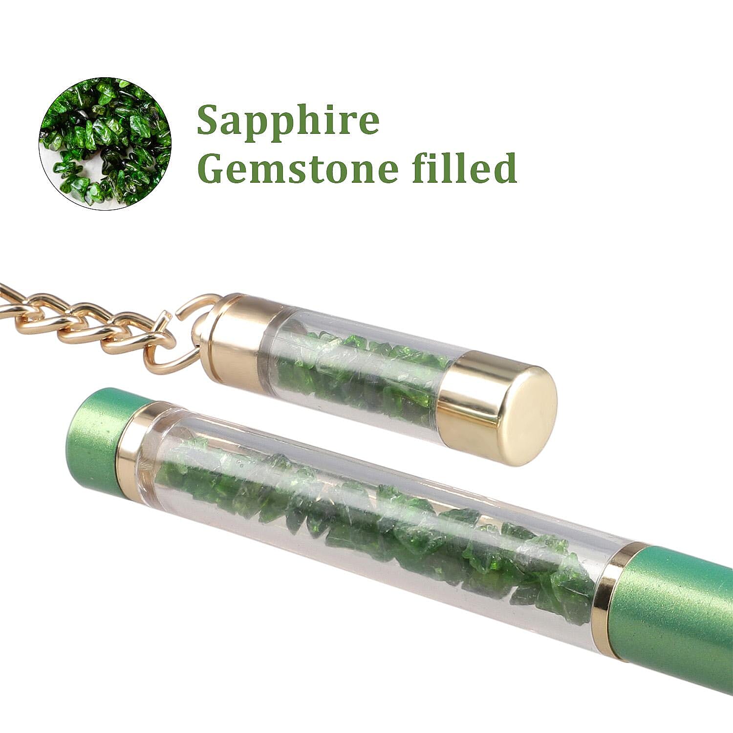Chrome Diopside Gemstone Filled Colour Ball Pen with Keychain and Extra Refill