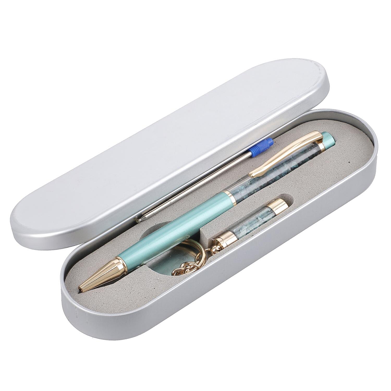 Grandidierite Gemstone Filled Colour Ball Pen with Keychain and Extra Refill