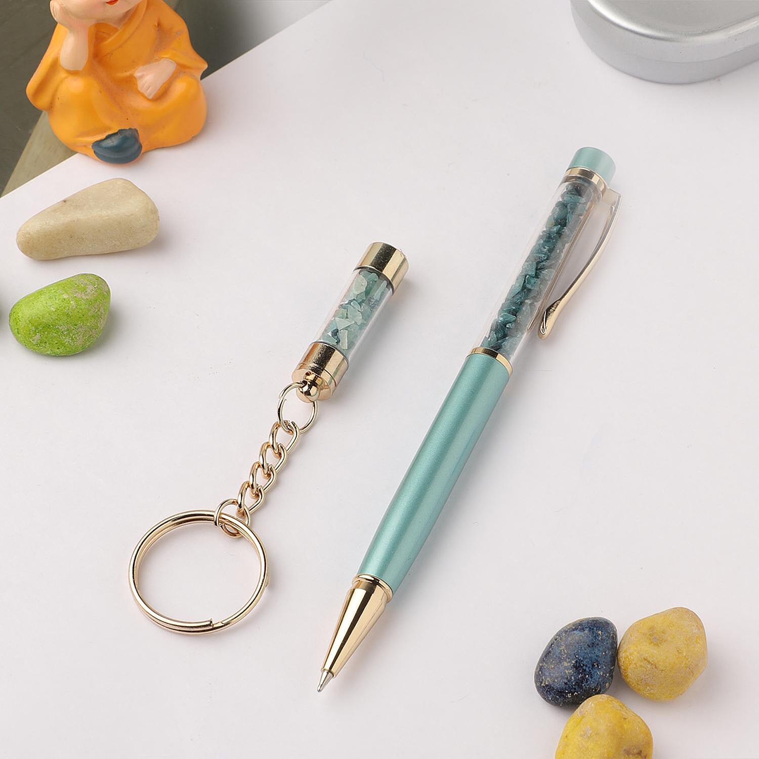 Grandidierite Gemstone Filled Colour Ball Pen with Keychain and Extra Refill