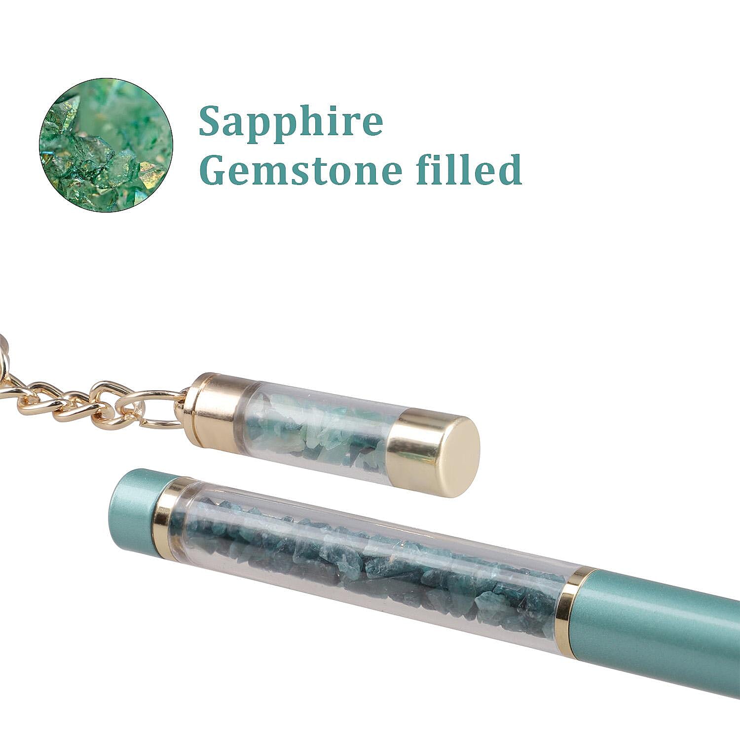 Grandidierite Gemstone Filled Colour Ball Pen with Keychain and Extra Refill