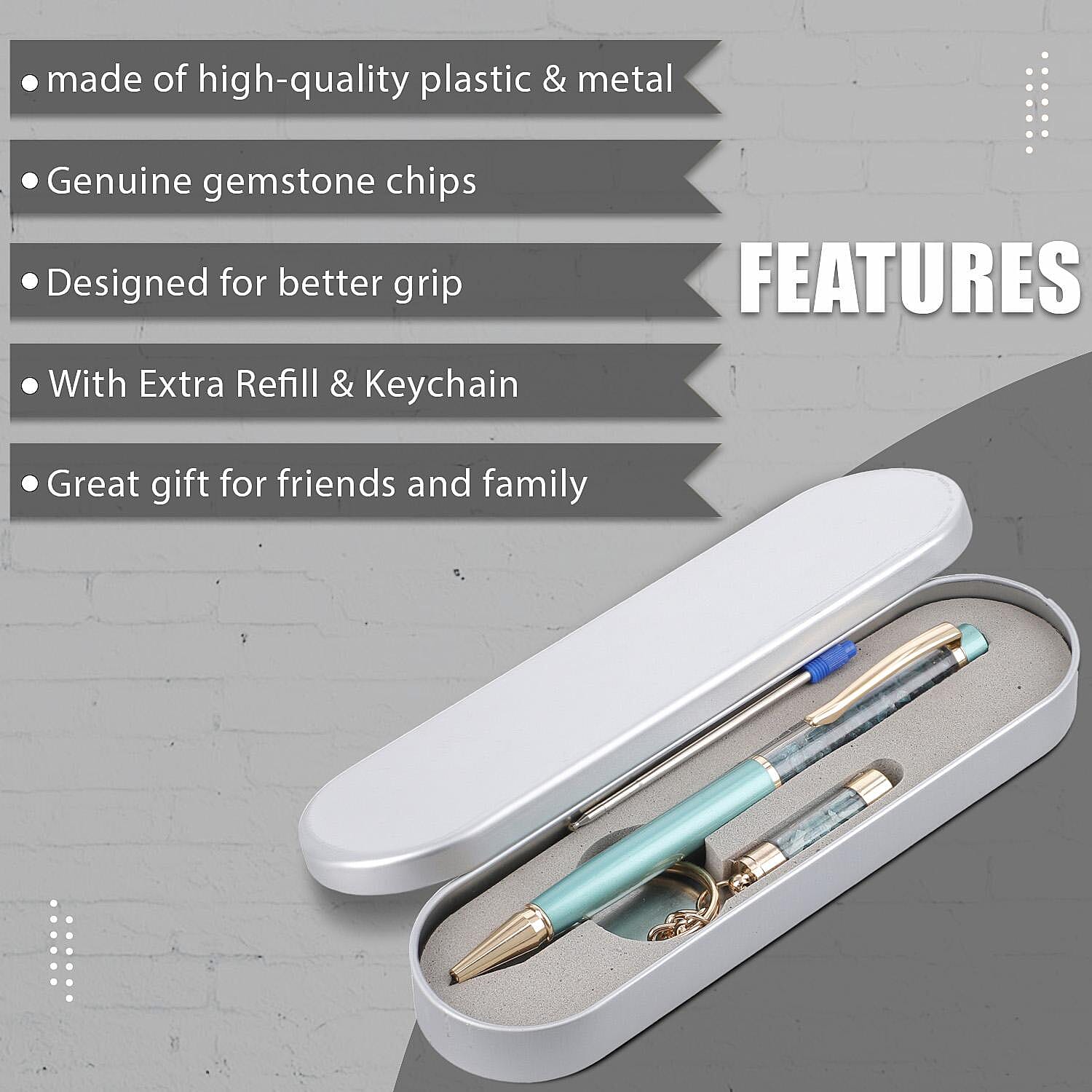 Grandidierite Gemstone Filled Colour Ball Pen with Keychain and Extra Refill