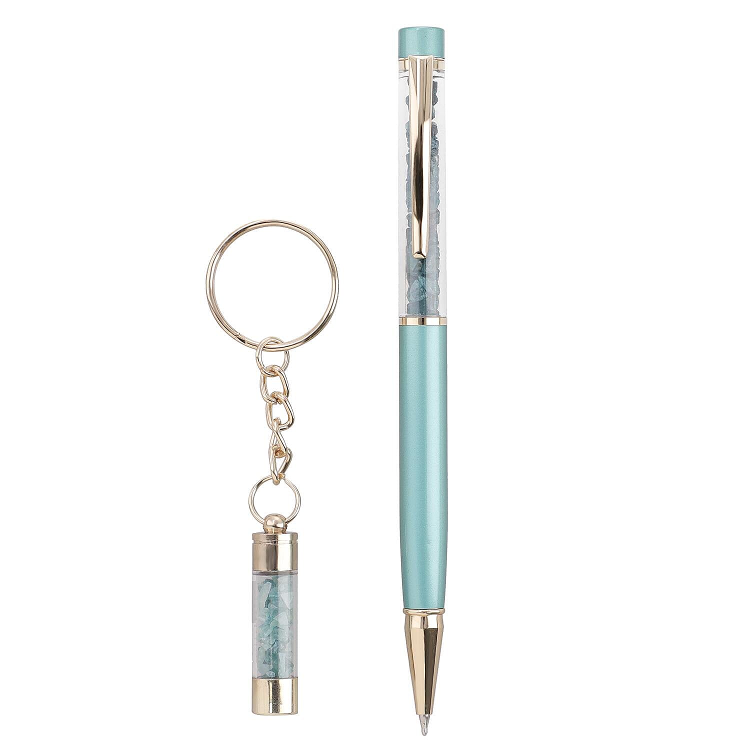 Grandidierite Gemstone Filled Colour Ball Pen with Keychain and Extra Refill