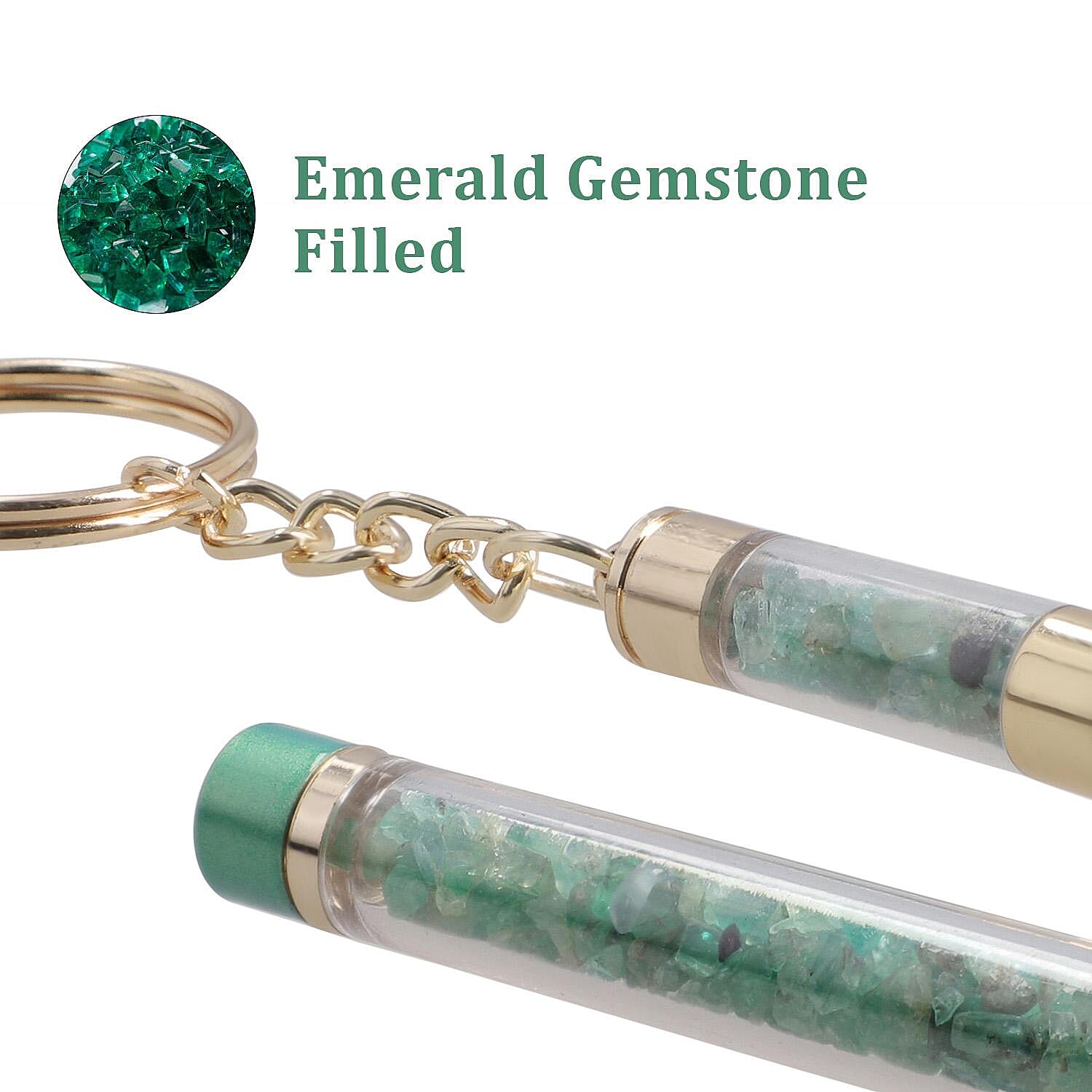 Emerald Gemstone Filled Colour Ball Pen with Keychain and Extra Refill