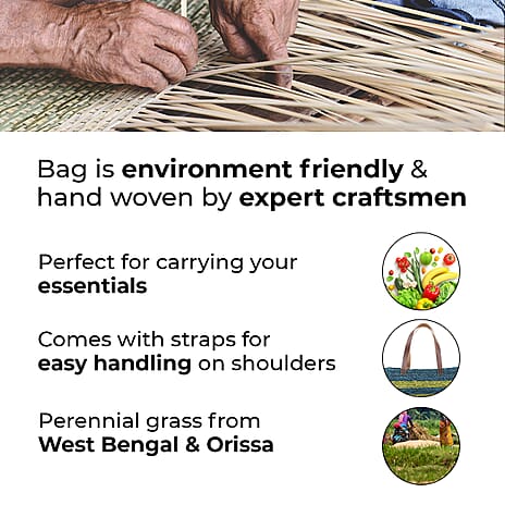 Handmade Sabai Grass Veg Bucket Bag - Green