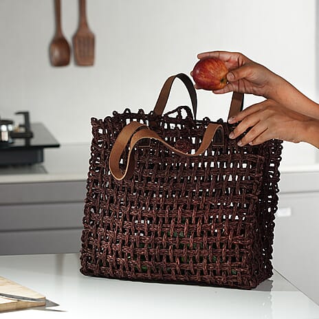 Handmade Sabai Grass Lunch Bag (Size 33x30x12 Cm) - Brown