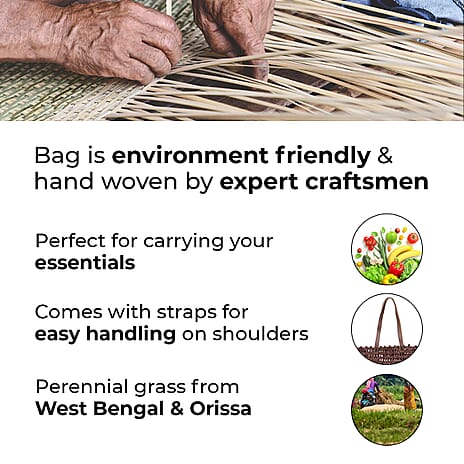 Handmade Sabai Grass Lunch Bag (Size 33x30x12 Cm) - Brown