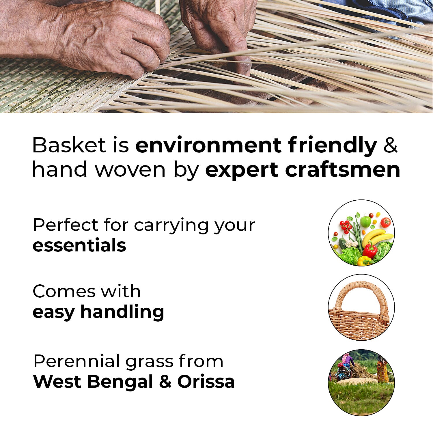 Handmade Sabai Grass Vegetable Holder Basket (Size 25x20 Cm) - Brown