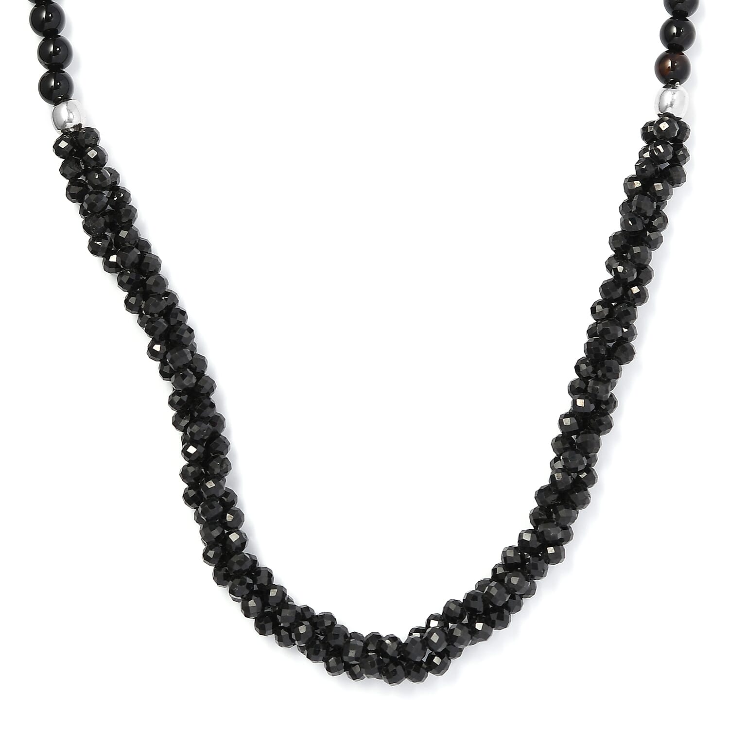 Black Spinel and Quartzite Necklace (Size - 20) in Sterling Silver
