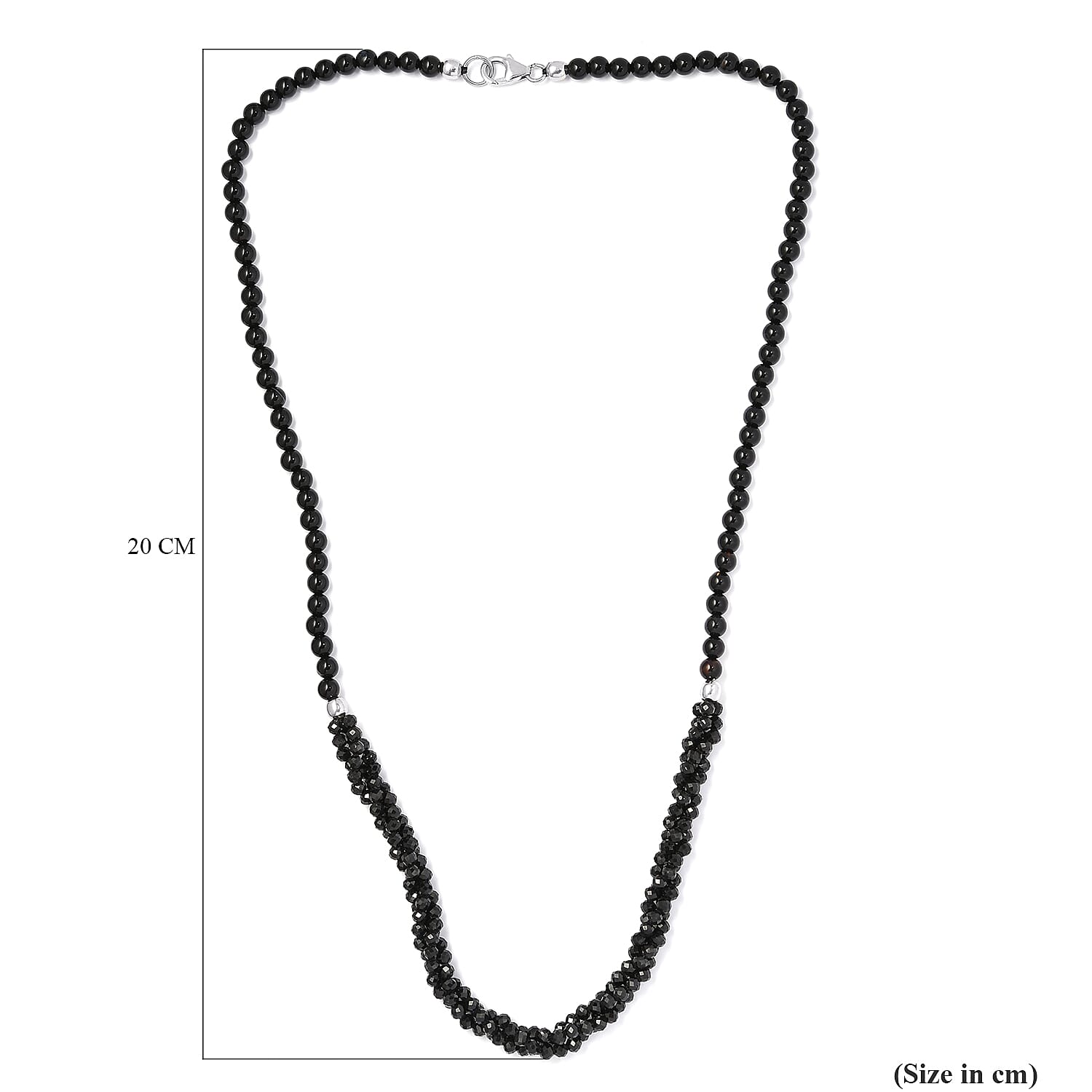Black Spinel and Quartzite Necklace (Size - 20) in Sterling Silver