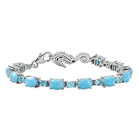 Seahorse Charm with Larimar and Paraiba Apatite Cluster Bracelet (Size 7)