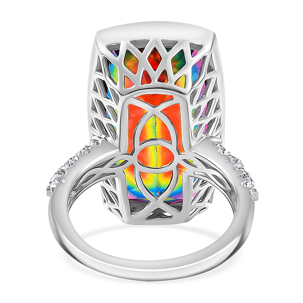 TJC Launch Nebula Quartz Doublet & White Zircon Ring in Rhodium Overlay Sterling Silver 17.011 Ct.