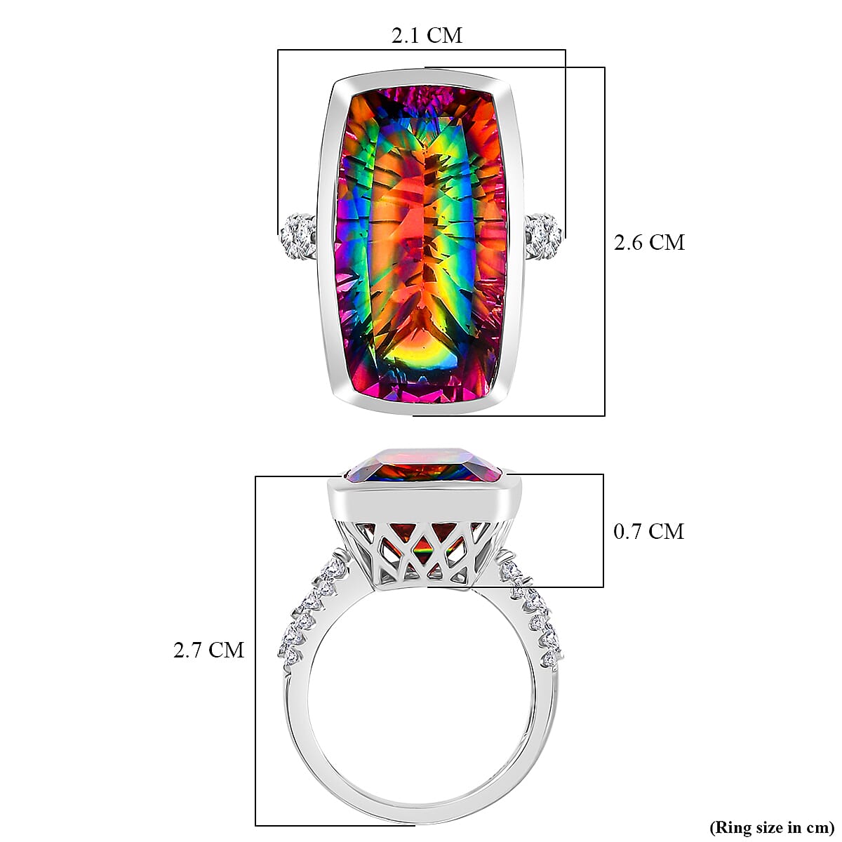 TJC Launch Nebula Quartz Doublet & White Zircon Ring in Rhodium Overlay Sterling Silver 17.011 Ct.