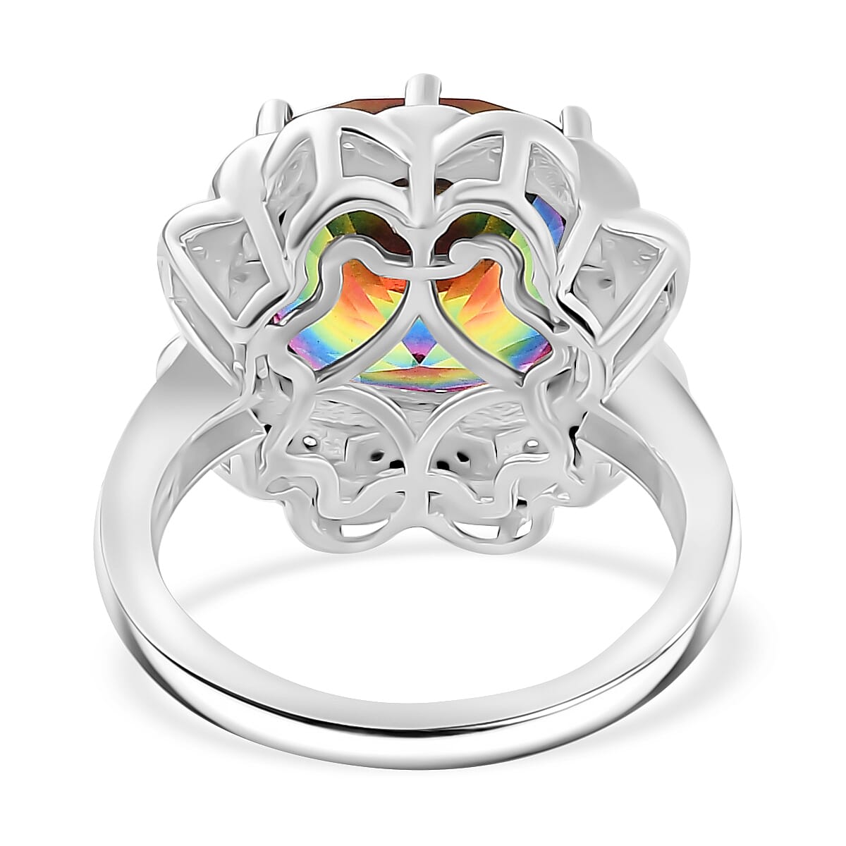 TJC Launch Nebula Quartz Doublet & White Zircon Ring in Rhodium Overlay Sterling Silver 7.43 Ct.