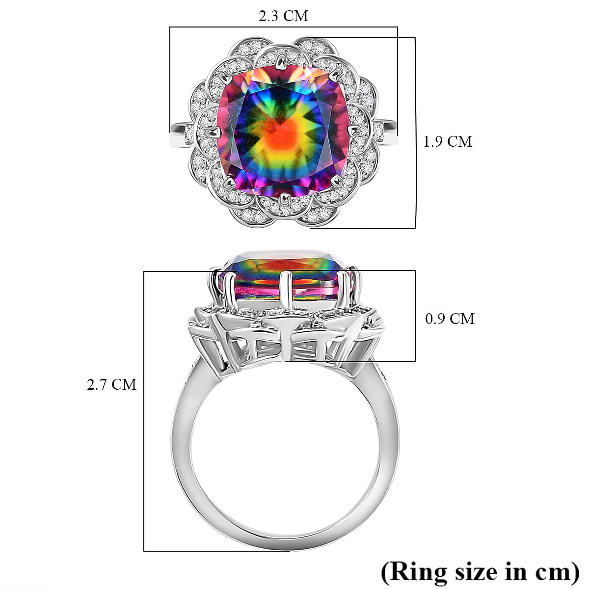 TJC Launch Nebula Quartz Doublet & White Zircon Ring in Rhodium Overlay Sterling Silver 7.43 Ct.