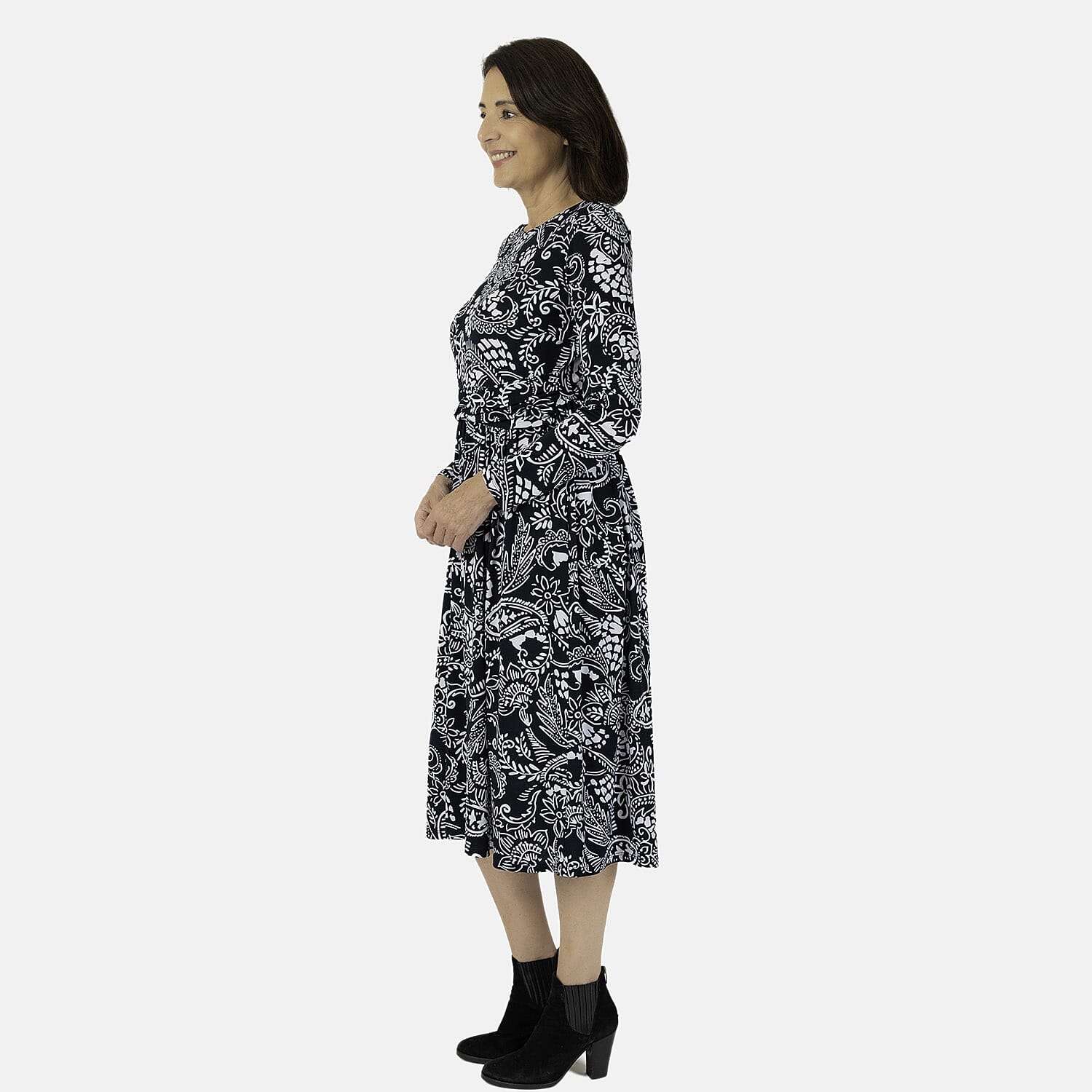 Emily Printed Knitted Midi Dress (Size 12) - Navy