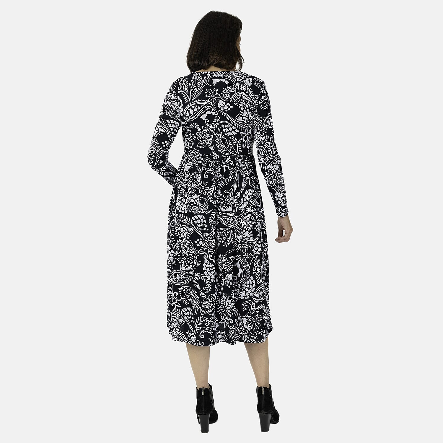 Emily Printed Knitted Midi Dress (Size 12) - Navy