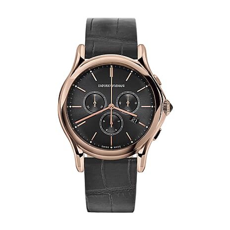 EMPORIO ARMANI Swiss Made Quartz Mens Watch in Leather