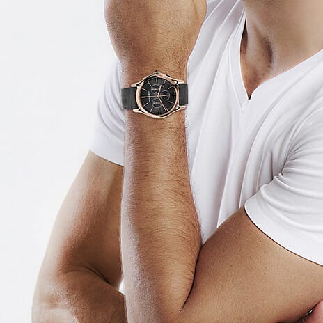 EMPORIO ARMANI Swiss Made Quartz Mens Watch in Leather