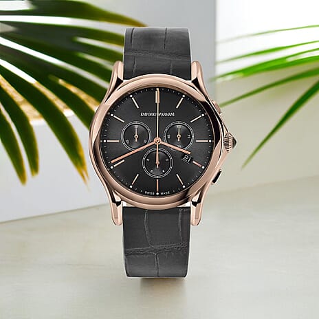 EMPORIO ARMANI Swiss Made Quartz Mens Watch in Leather