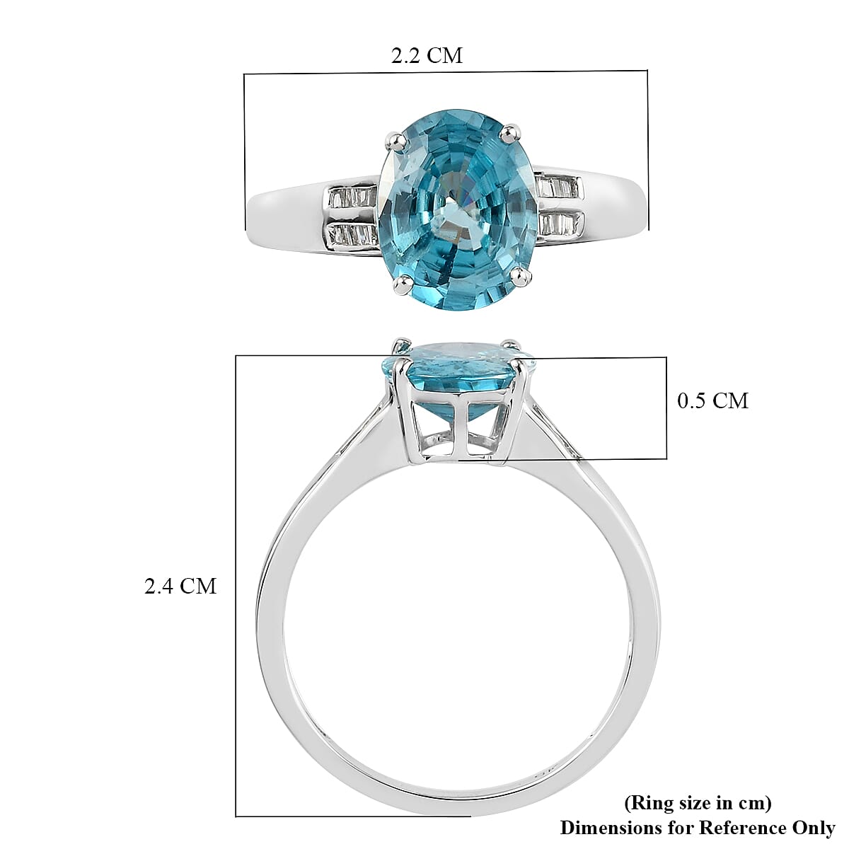 9K White Gold Ratanakiri Blue Zircon and Diamond Ring 4.19 Ct.