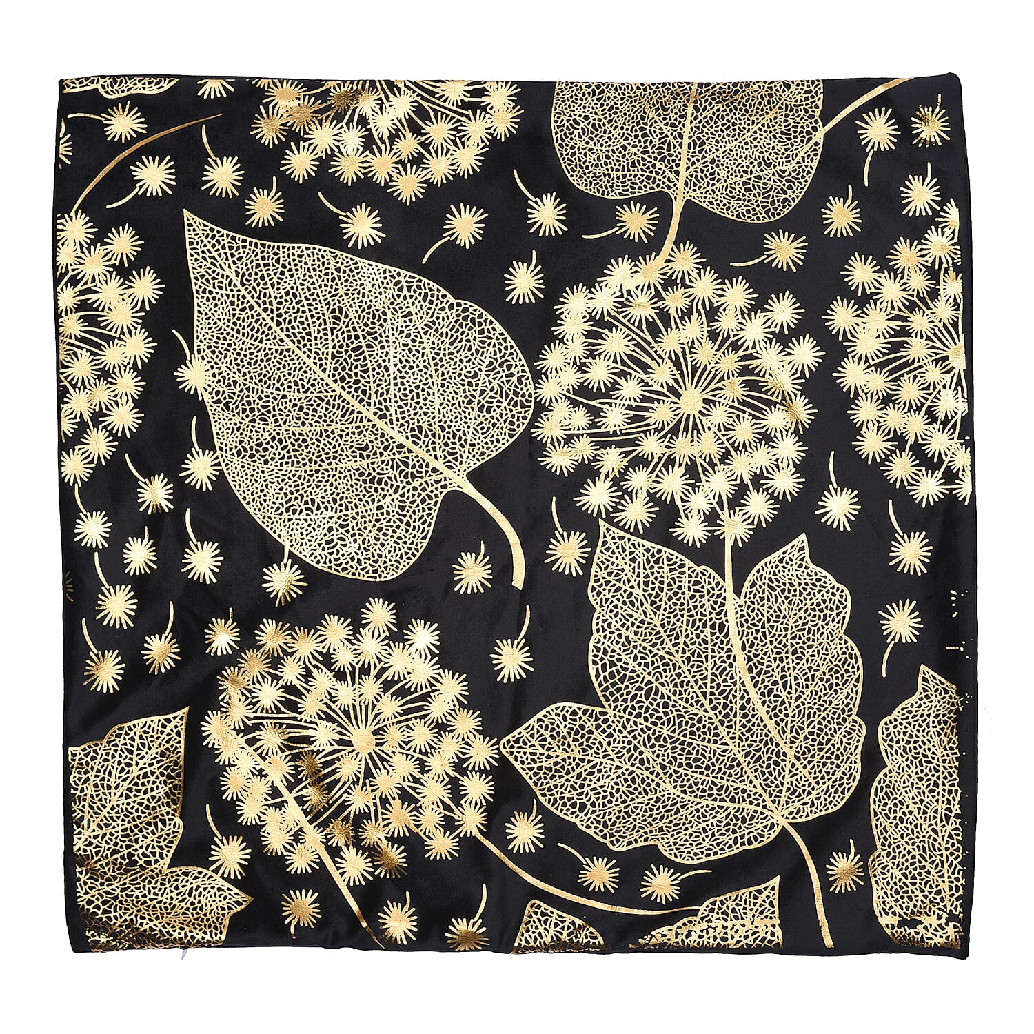 Set of 2 - Leaf Pattern Velvet Cushion Cover (Size 45 Cm) - Black & Gold