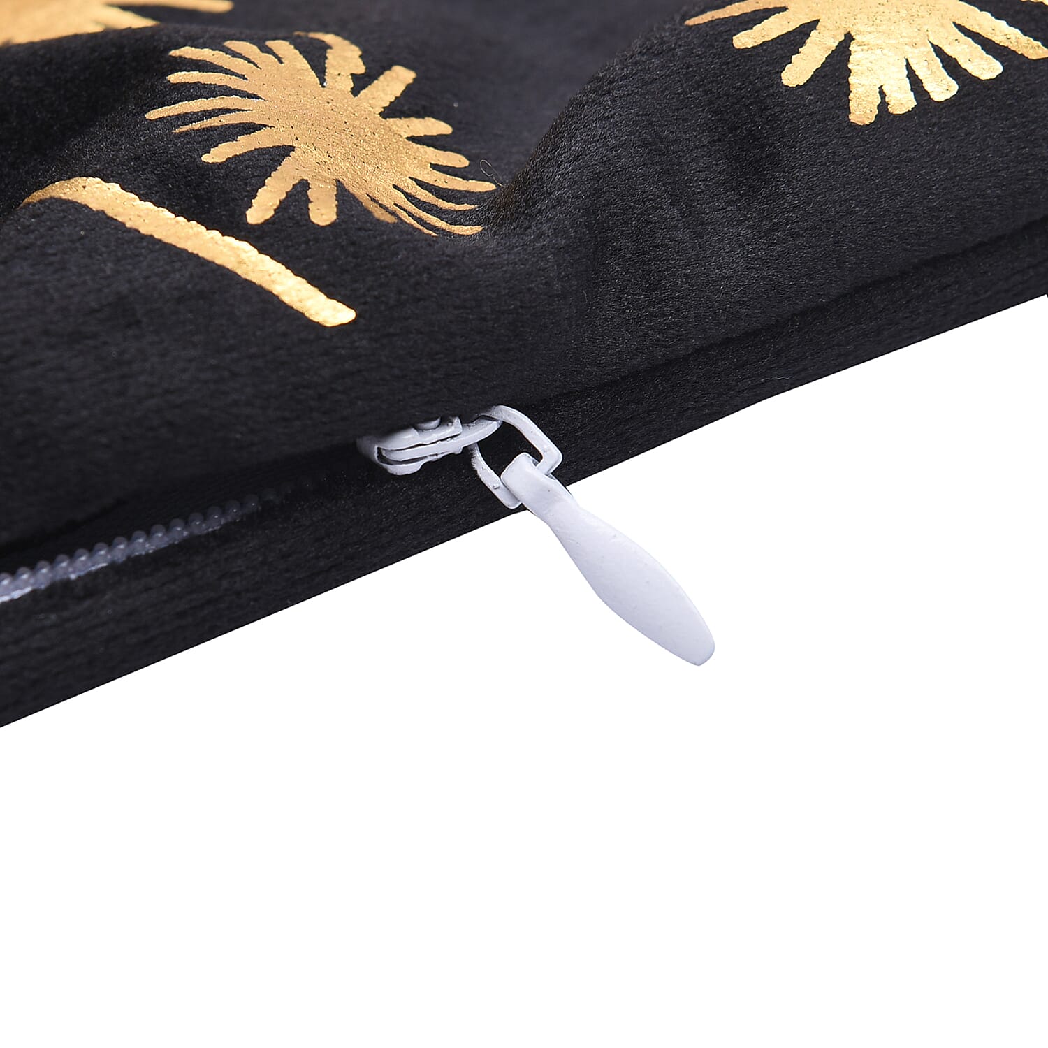 Set of 2 - Leaf Pattern Velvet Cushion Cover (Size 45 Cm) - Black & Gold